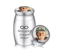 OTXIXTO Personalized Photo Small Urns for Human Ashes Mini Urns for Ashes Custom Engraving Text Holder Aluminum Cremation Keepsake for Human Pet Dog Cat (Silver-Custom Text)