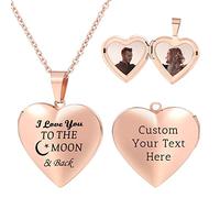 OTXIXTO Personalized Picture Heart Locket Necklace Custom Birth Flower Text Silver/Gold/Rosegold Photo Necklace Memorial Gifts for Women Mom Daughter - C3