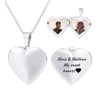 OTXIXTO Personalized Picture Heart Locket Necklace Custom Birth Flower Text Silver/Gold/Rosegold Photo Necklace Memorial Gifts for Women Mom Daughter - E1