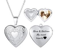 OTXIXTO Personalized Picture Heart Locket Necklace Custom Birth Flower Text Silver/Gold/Rosegold Photo Necklace Memorial Gifts for Women Mom Daughter - A1