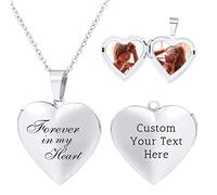 OTXIXTO Personalized Picture Heart Locket Necklace Custom Birth Flower Text Silver/Gold/Rosegold Photo Necklace Memorial Gifts for Women Mom Daughter - B1