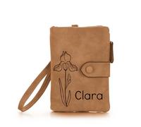 OTXIXTO Personalized Small Purses for Women with Birth Flowers Customize Engraved Name Ladies Leather Wallet Coin Purse Birthday Gift for Mom Wife Girlfriend - Brown