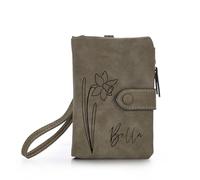 OTXIXTO Personalized Small Purses for Women with Birth Flowers Customize Engraved Name Ladies Leather Wallet Coin Purse Birthday Gift for Mom Wife Girlfriend - Army-Green