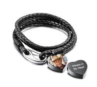 OTXIXTO Urn Bracelet for Ashes Personalized Photo Text Engraved Leather Memorial Bracelet with Heart Urn Pendant Cremation Keepsake Jewelry for Ashes for Men Women with Fill Kit -B1: 9 Inches