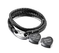 OTXIXTO Urn Bracelet for Ashes Personalized Photo Text Engraved Leather Memorial Bracelet with Heart Urn Pendant Cremation Keepsake Jewelry for Ashes for Men Women with Fill Kit -B3: 8 Inches