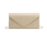OUAYEMEL Women's Clutch Bag Shiny Sequins Evening Handbags Elegant Glitter Sparkly Wedding Purses with Detachable Chain Bridal Cross Body Bag for Prom Party Cocktail Gold
