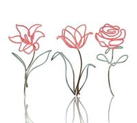 Oubasa 3 Pieces Metal Flowers Wall Art Decor, Rustic Farmhouse Metal Wall Ornament Arts Pink Minimalist Floral Decor for Bathroom Kitchen Bedroom Living Room, 6x10 Inches - Housewarming Gifts