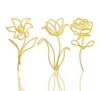 Oubasa 3 Pieces Metal Flowers Wall Arts Decor, Rustic Farmhouse Metal Wall Ornament Art Gold Minimalist Floral Decor for Bathroom Kitchen Bedroom Living Room, 6x10 Inches - Housewarming Gifts