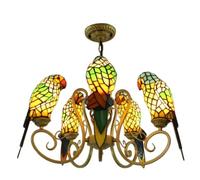 OUBBDVRT Vintage Stained Glass Chandelier Tiffany Parrot Light 5 Heads Bird Pendant Light Multi Colored Victorian Parrot Chandeliers for Dining Room Bedroom Foyer, Red