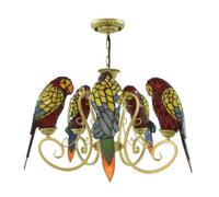 OUBBDVRT Vintage Stained Glass Chandelier Tiffany Parrot Light 5 Heads Bird Pendant Light Multi Colored Victorian Parrot Chandeliers for Dining Room Bedroom Foyer, Red