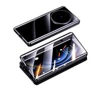 OUBELI Case Compatible with vivo X100, Magnetic Adsorption 360 Degree Protection Front Back Tempered Glass Transparent Cover Metal Frame Shockproof protection Shell -black
