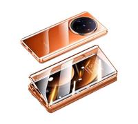 OUBELI Case Compatible with vivo X100, Magnetic Adsorption 360 Degree Protection Front Back Tempered Glass Transparent Cover Metal Frame Shockproof protection Shell -orange
