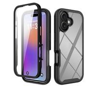 OUBELI Case for iPhone 17 360° Shockproof Cover with Integrated Screen Protector Rugged Dual Silicone TPU Bumper Transparent Full Case Front Back - Black