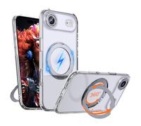 OUBELI Case for iPhone 17 Air Magnetic Mobile Phone Case Compatible with Mag-Safe with 360 Degree Rotation Stand, Military Shockproof Scratch-Resistant Protective Case (Transparent)