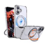 OUBELI Case for iPhone 17 Magnetic Mobile Phone Case Compatible with Mag-Safe with 360 Degree Rotation Stand, Military Shockproof Scratch-Resistant Protective Case (Transparent)