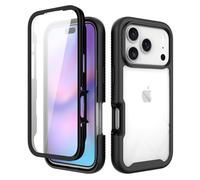 OUBELI Case for iPhone 17 Pro 360° Shockproof Cover with Integrated Screen Protector Rugged Dual Silicone TPU Bumper Transparent Full Case Front Back - Black