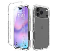 OUBELI Case for iPhone 17 Pro Max 360° Shockproof Cover with Integrated Screen Protector Rugged Dual Silicone TPU Bumper Transparent Full Case Front Back - Transparent