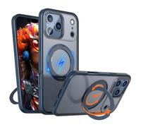OUBELI Case for iPhone 17 Pro Max Magnetic Mobile Phone Case Compatible with Mag-Safe with 360 Degree Rotation Stand, Military Shockproof Scratch-Resistant Protective Case (Blue)