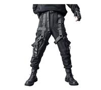 OUBOSI Multifunction Punk Hip Hop Cargo Pants Men Outdoor Techwear Style Paratroopers Casual Pants Jogger,black,S