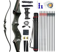 OUBOTER Black Hunter 60 Inch Archery Takedown Recurve Bow and Arrow Set 30-55lbs Right Hand with 12pcs Carbon Arrows for Adults Hunting Target Practice (50LBS)