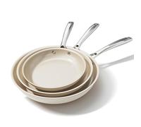 OUBRL Ceramic Nonstick Frying Pans Set, Fry Pan Skillet, Non Toxic Pans for Cooking, Egg Pans，Induction Suitable，PFAS-Free Cookware, Dishwasher Safe, Oven Safe (Cream/White, 20+24+28CM)