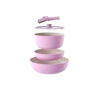 OUBRL Pots and Pans Set Non Stick, Ceramic Cookware Set Detachable/Removable Handles, RV Camping Kitchen Cooking Set, Dishwasher/Oven/Fridge Safe, Induction, Space Saving (Pink-, 5 Piece)