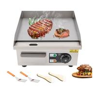 OUBUBY 2000w Commercial Electric Griddle 14'' Stainless Steel Teppanyaki Grill Electric Griddle Plate Adjust Temperature Control 50-300°C, Countertop Flat Top Grill for Restaurants, Home, Cafeterias