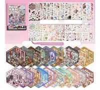 Oucaty 20 Sets DIY 3D House Sticker Scene Kit Horror Series Sticker Scene Collection Book Make Your Own Labyrinth Exploration Horror Shop Therapy for Adult for Relief Stress Pass The Time