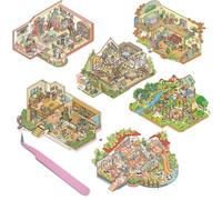 Oucaty 6 Sets Big DIY 3D Stickers Scene,Fun DIY House Stickers for Adults to Relieve Stress Pass The Time Birthday Party,Panda Villa,Sunshine Ranch,Learning Interest Group