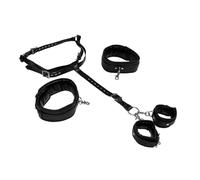 Ouch! by Shots - Body Harness with Thigh and Hand Cuffs - Black