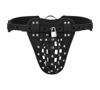 Ouch! - caged faux leather male chastity belt with padlock (black)