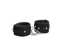 Ouch! Plush Leather Hand Cuffs - Black