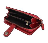 OUCRIY Blocking Leather Wallet Large Capacity Double Snap Button Women Wallet with Removable Wrist Strap (Burgundy)