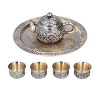 OUCRIY Moroccan Tea Set Tea Pot Vintage Exquisite Metal Luxurious Relief Pattern Moroccan Tea Set with Cups Plate for Table Decoration