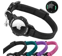 OUCWLTAG Luminous AirTag Cat Collar Breakaway, GPS Cat Collar with Apple Air Tag Holder, Cat Tracker Collars with Safety Elastic Band for Girl Boy Cats, Kittens and Puppies (9-13 Inch, Black)