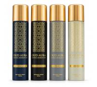 Oud Aura Men’s Perfume Gift Set, 4 x 100ml EDP Body Spray for Men, Arabian Oud Perfume for Men, Long Lasting Fragrance Gift Set for Him, 4 Signature Scents