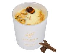 Oud & Sandlewood Candle Gifts for Men & Women with Tiger Eye Crystal and Flowers - Soy Vegan Organic - 60 Hrs - Spiritual Positive Energy Candles - Christmas Gifts