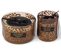 Oud Wood Scented Candles with Leopard Print Glass Holders - Set of 2