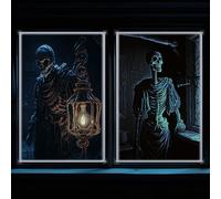 Oudain 2 Pack Halloween Fabric Rear Projection Screen Window Projection Portable White Projector Screen Sheet with Mounting Hardware for Door Projecting Halloween Videos(48 x 72 Inch)