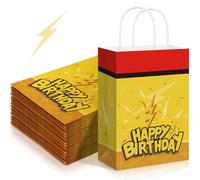 Oudain 24 Pcs Cartoon Animation Party Favor Bags Red Yellow Goodie Treat Gift Bags with Handle Paper Candy Packing for Birthday Lightning Pattern Theme Supplies Baby Shower Decorations