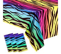 Oudain 3 Pack Tiger Stripe Print Tablecloths Iridescent Neon Rainbow Birthday Party Decorations Plastic Disposable Rectangle Safari Tiger Print Table Cover for 70s 80s Birthday Party, 54 x 108 Inch