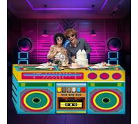 Oudain 6 FT 80s 90s Theme Tablecloth 80s Birthday Party Supplies Hip Hop Party Decoration Vintage Boom Box Tablecloth 72 x 30'' Retro Radio Table Cover Washable Fabric Polyester Rectangle Table Cover