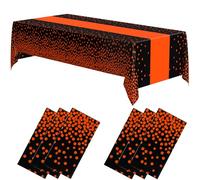 Oudain 6 Pcs Black and Orange Tablecloth for Parties Plastic Dot Tablecloths Printed Table Runner Waterproof Disposable Rectangle Table Cover for Birthday Wedding Graduation Party, 54" x 108"