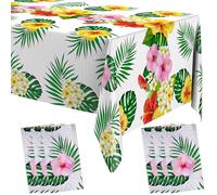 Oudain 6 Pcs Hawaiian Tablecloth for Baby Shower Party Decorations 54 x 108 Inch Tropical Palm Leaves Flowers Plastic Disposable Rectangle Table Covers Waterproof Summer Table Decor for Birthday