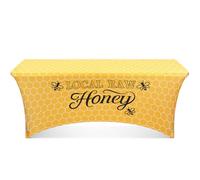 Oudain 6ft Local Raw Honey Stand Tablecloth Bee Themed Stretch Spandex Table Cover Bee Pattern Windproof Tablecloth for Honey Vendor Indoor Outdoor Rectangular Fitted Table Cover for Spring Party