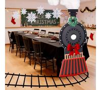 Oudain 9 Pcs Christmas Express Train Decoration 3D Snowflake Ornaments Christmas Cardboard Train with Railroad Rug Black Tablecloth for Express Xmas Birthday Party Gift School Classroom Decor
