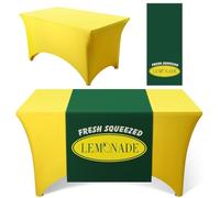 Oudain Lemonade Stand Tablecloth with Table Runner, 6ft Stretch Spandex Lemonade Stand Table Cover Summer Party Tablecover for Lemon Theme Birthday Party Supplies
