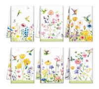 Oudain Sets of 6 Spring Kitchen Towels Decor Floral Wildflower Hummingbirds Branches Dish Hand Tea Towels for Spring Party Holiday Supply Bathroom Housewarming Gift