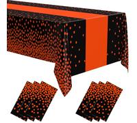 Oudain Tablecloth for Parties Plastic Dot Tablecloths Printed Table Runner Waterproof Disposable Rectangle Table Cover for Birthday Wedding Graduation Party, 54" x 108"(Black and Orange,6 Pcs)