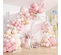 Ouddy Party 149Pcs Pink Balloon Arch Garland Kit Different Sizes 18 12 10 5Inch, 6Pcs 18” Clear Light Pastel Pearl White Balloons for Wedding Baby Shower Birthday Bridal Engagement Party Decorations